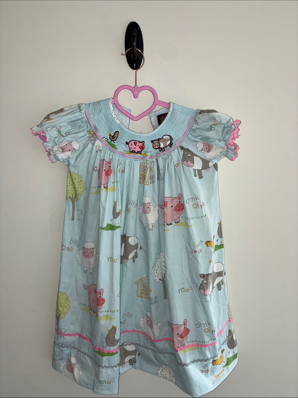 Girls' Light Blue Smocked Dress with Pink Trim